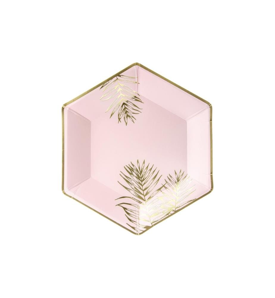 PARTYDECO - Assiettes jetables Feuilles 23 cm, 6 Pièce/s, Rose pâle
