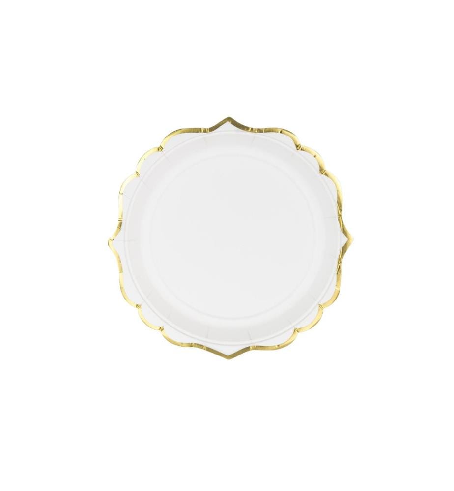 PARTYDECO - Assiettes jetables avec bord doré 18.5 cm, 6 Pièce/s, Blanc