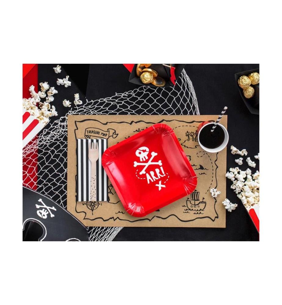 PARTYDECO - Assiettes jetables Pirates 20 x 20 cm, 6 Pièce/s, Rouge