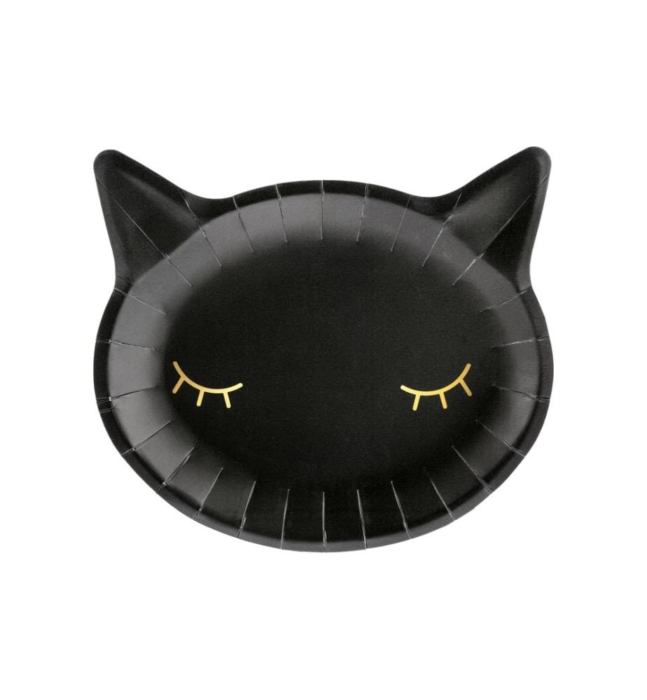 PARTYDECO - Assiettes jetables Cat 22 x 20 cm, 6 Pièce/s, Noir