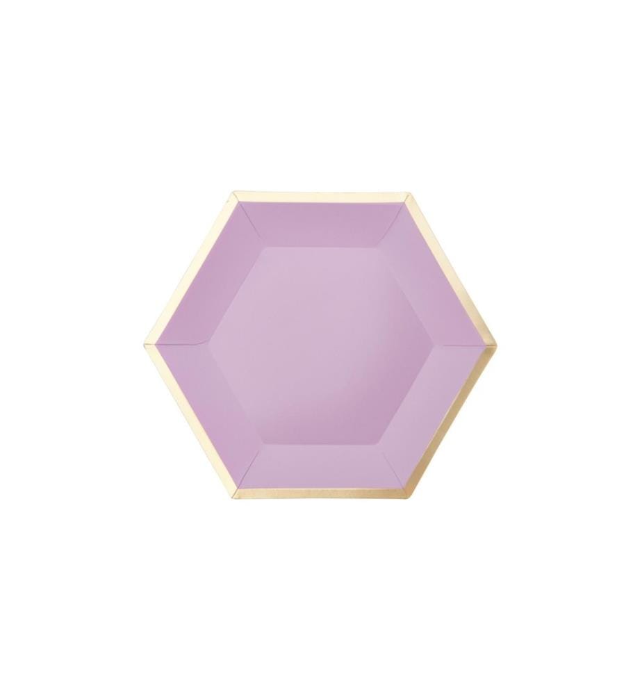 RICO DESIGN - Assiettes jetables Hexagone 16 cm, 10 Pièce/s, Lilas/Doré