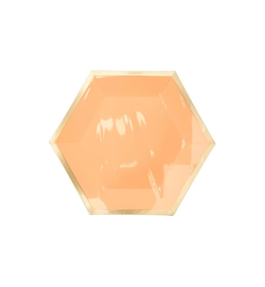 RICO DESIGN - Assiettes jetables Hexagone 27 x 23.5 cm, 10 Pièce/s, abricot/Doré