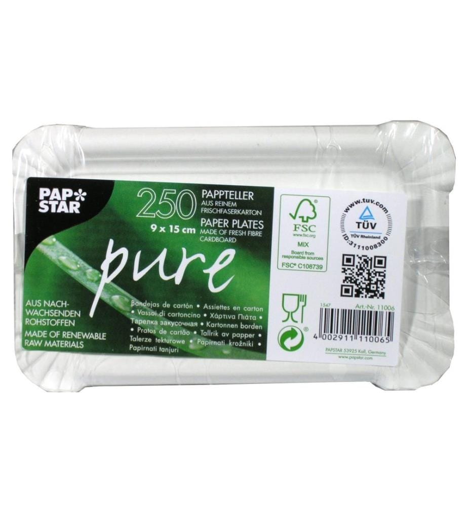 Papstar - Assiettes jetables Pure 9 cm x 15 cm, 250 Pièce/s, Blanc