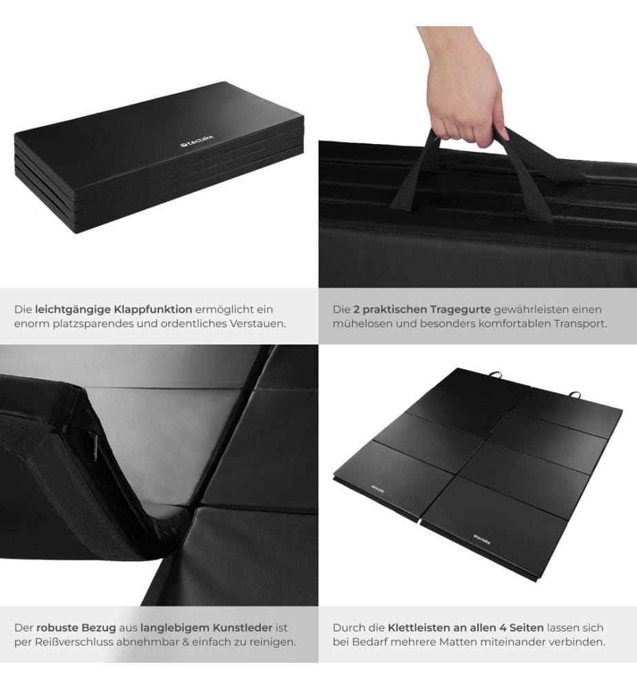 Gymnastikmatte klappbar und erweiterbar 240x120x5 cm - schwarz