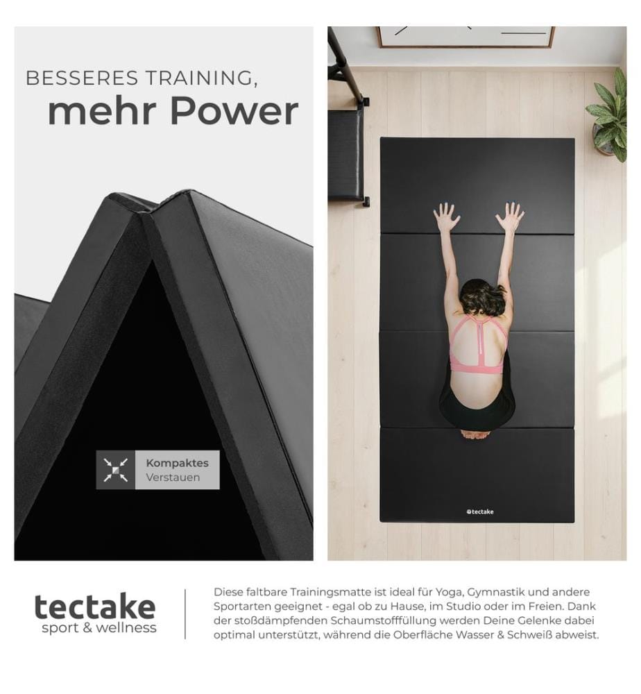 Gymnastikmatte klappbar und erweiterbar 240x120x5 cm - schwarz