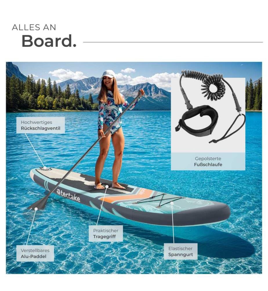 Stand-Up Paddle Board, 2in1 aufblasbar, Komplettset - türkisorange