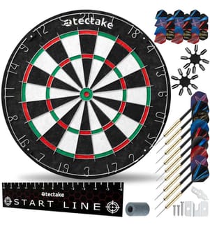Dartscheibe Bully mit 9 Pfeilen, 21 Flights und Zubehör - schwarzweiss