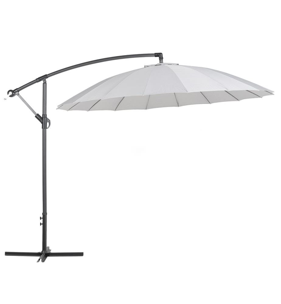 Parasol de Jardin ou Terrasse Gris Clair avec Pied Déporté, Diamètre 268 cm Toile anti UV et Mécanisme d'Ouverture Facile avec Manivelle