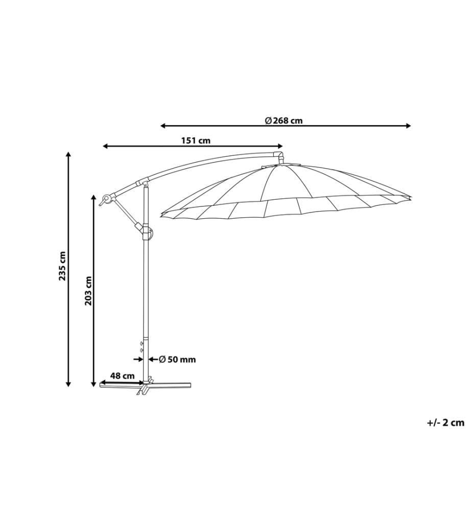 Parasol de Jardin ou Terrasse Gris Clair avec Pied Déporté, Diamètre 268 cm Toile anti UV et Mécanisme d'Ouverture Facile avec Manivelle