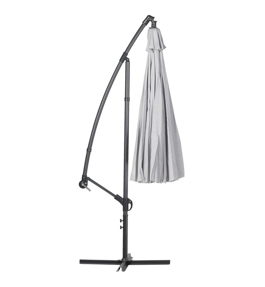 Parasol de Jardin ou Terrasse Gris Clair avec Pied Déporté, Diamètre 268 cm Toile anti UV et Mécanisme d'Ouverture Facile avec Manivelle