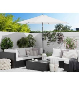 Parasol de Jardin ou de Terrasse Blanc Beige Orientable avec Pied Noir, Diamètre 270 cm Toile Anti UV et Mécanisme d'Ouverture Facile