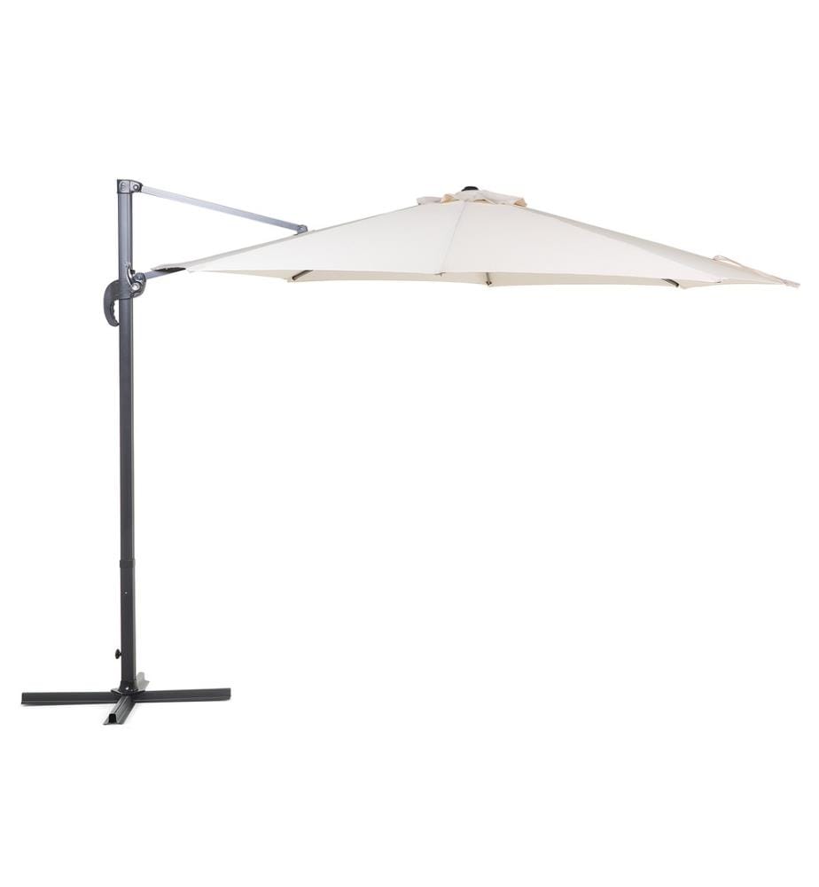Grand Parasol de Jardin ou de Terrasse Beige Clair avec Pied Déporté Noir, Diamètre 300 cm Toile anti UV et Mécanisme d'Ouverture Facile