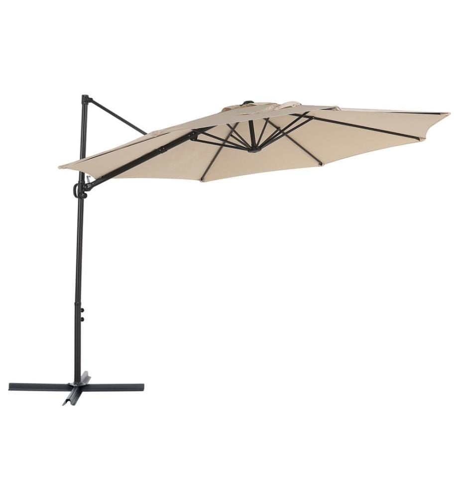 Ampelschirm Beige/Schwarz Polyester achteckig ? 295 cm für Balkon Terrasse Garten