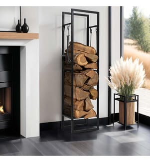 Kaminholz-Aufbewahrung mit Regal und Zubehör 170 cm - Schwarz