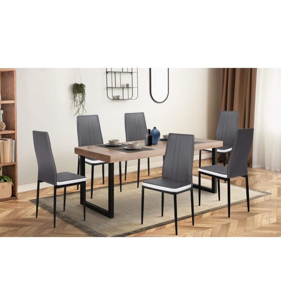 Lot de 6 Chaises Jodie matelassée - Gris et Blanc
