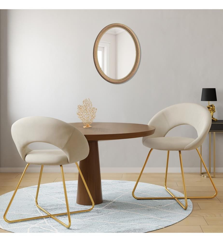 2er-Set Malone Stühle aus Velours - Creme und Gold