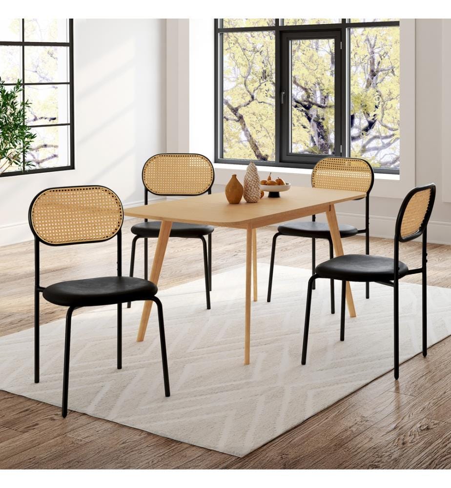 Lot de 4 Chaises Clarisse dossier cannage - Noir 