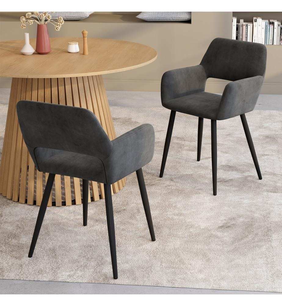 Set of 2 dark grey velvet Heidi armchairs with black legs