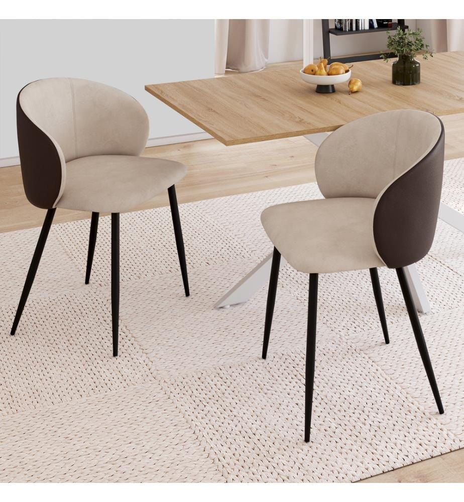 Lot de 2 Chaises Léona bi-matière - Taupe et Marron