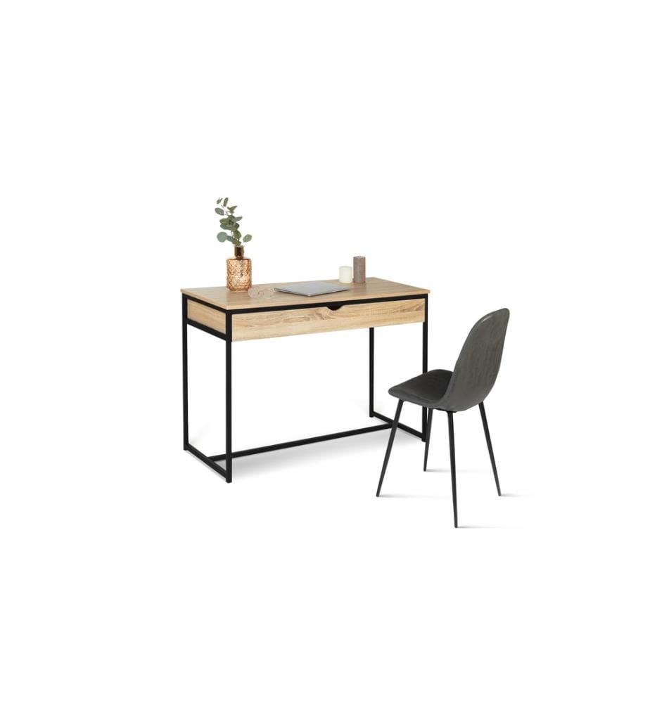 Schreibtisch Memphis 110x75cm - Schwarz und Hellbraun