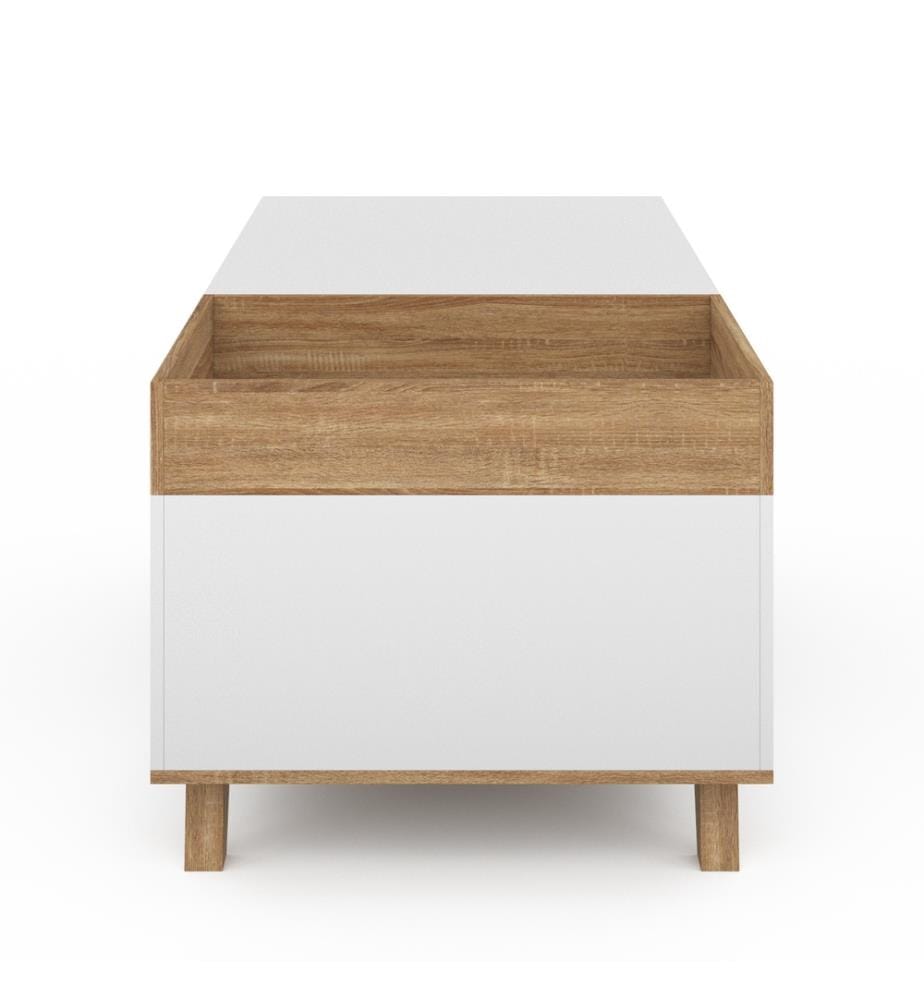 Stella coffee table with lift-up top and double chest - Brown and white