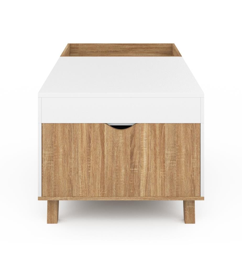 Stella coffee table with lift-up top and double chest - Brown and white