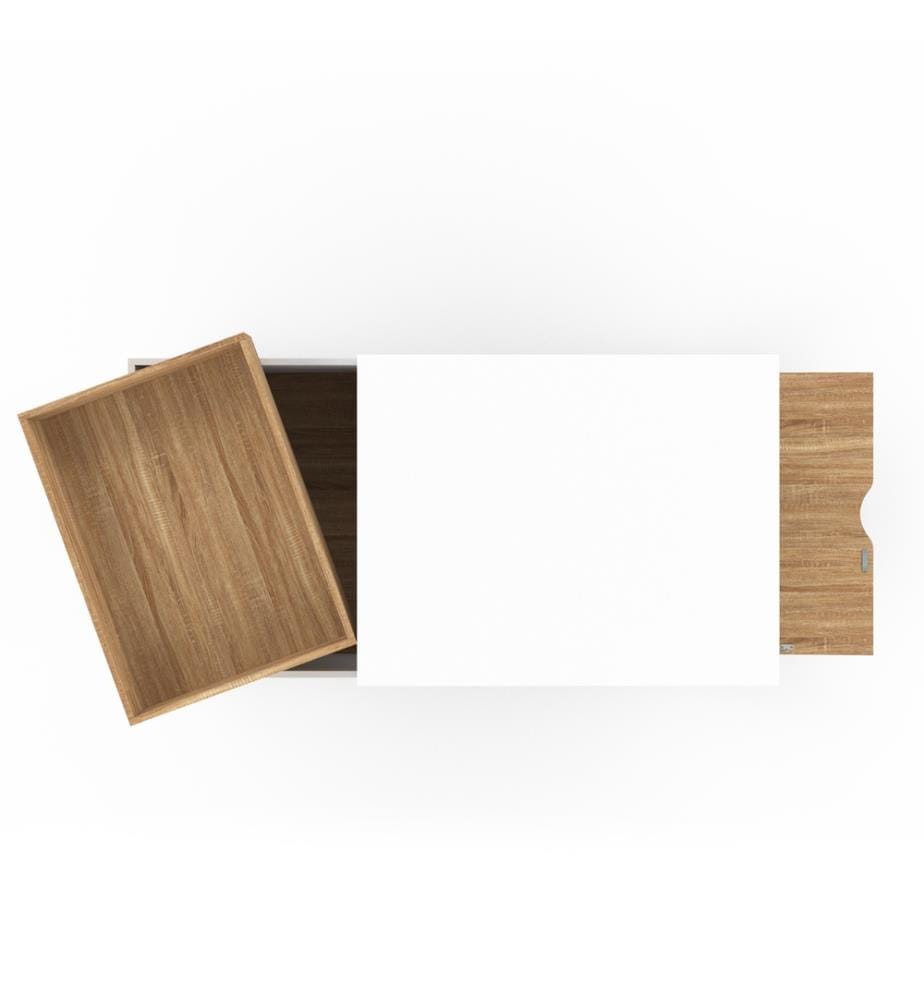 Stella coffee table with lift-up top and double chest - Brown and white