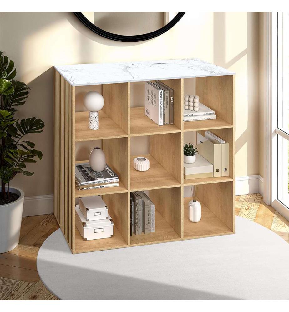 Marceau 9-slot cube storage unit with slat and marble effect
