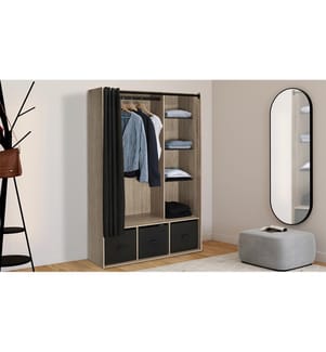 Ankleideschrank aus Holz mit Regalen und Vorhang105x170cm - Schwarz