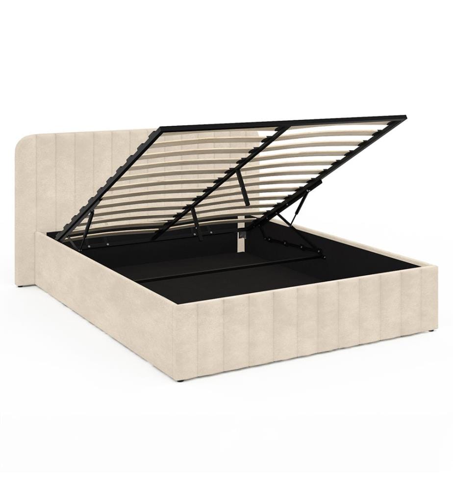 Valentina Chest Bed with box spring and headboard 140x190cm - Beige and Wood