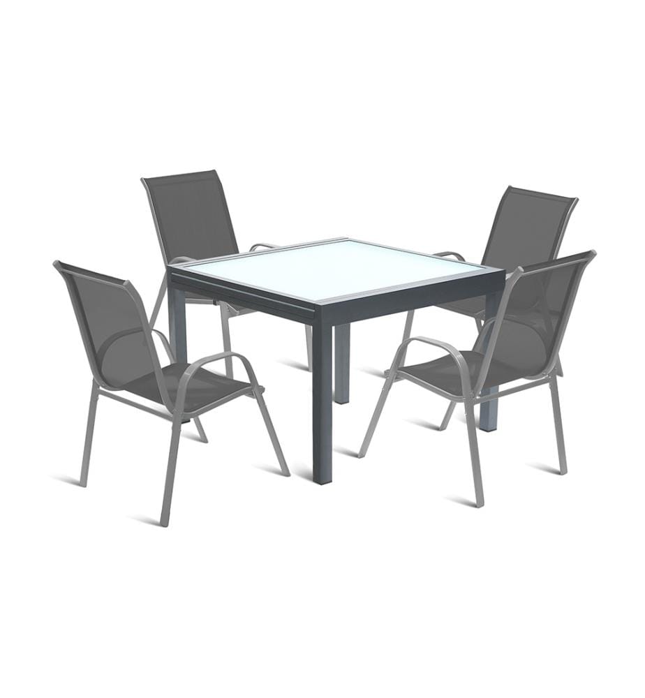Ausziehbarer Gartentisch aus gehärtetem Glas - 90-180 cm - Grau