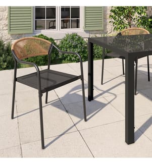 4er-Set Gartenstühlen Nazare aus Weide und Textilene - Schwarz und Braun