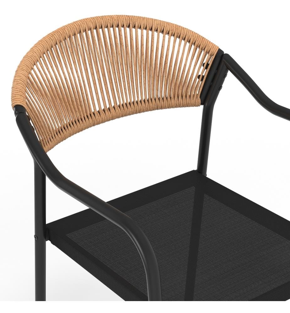 4er-Set Gartenstühlen Nazare aus Weide und Textilene - Schwarz und Braun