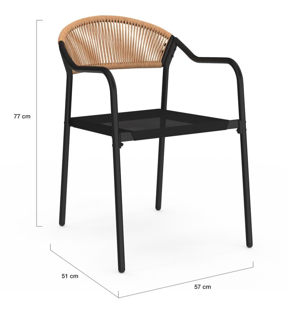 4er-Set Gartenstühlen Nazare aus Weide und Textilene - Schwarz und Braun