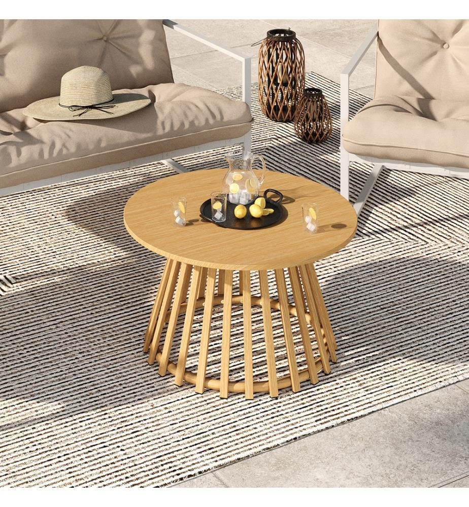 Runder Gartencouchtisch Hortensia Metall Holzeffekt Ø70cm
