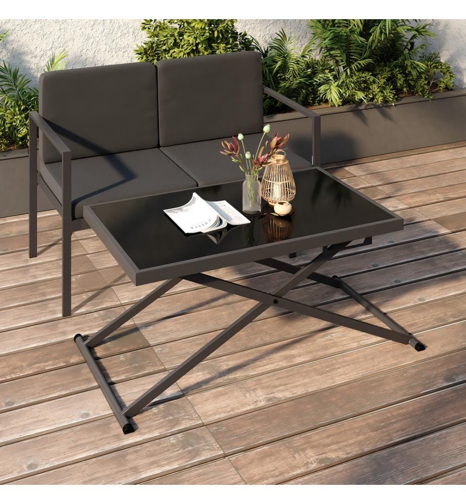 Klappbarer Gartentisch Oleg 100cm gehärtetes Glas - Grau und Schwarz
