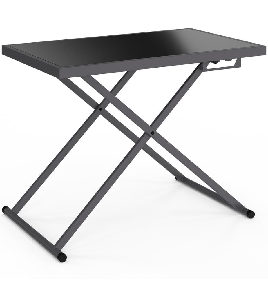 Klappbarer Gartentisch Oleg 100cm gehärtetes Glas - Grau und Schwarz