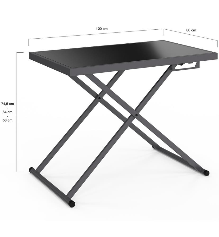 Klappbarer Gartentisch Oleg 100cm gehärtetes Glas - Grau und Schwarz