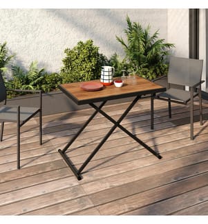 Klappbarer Gartentisch Oleg 100cm gehärtetes Glas - Schwarz und Holz