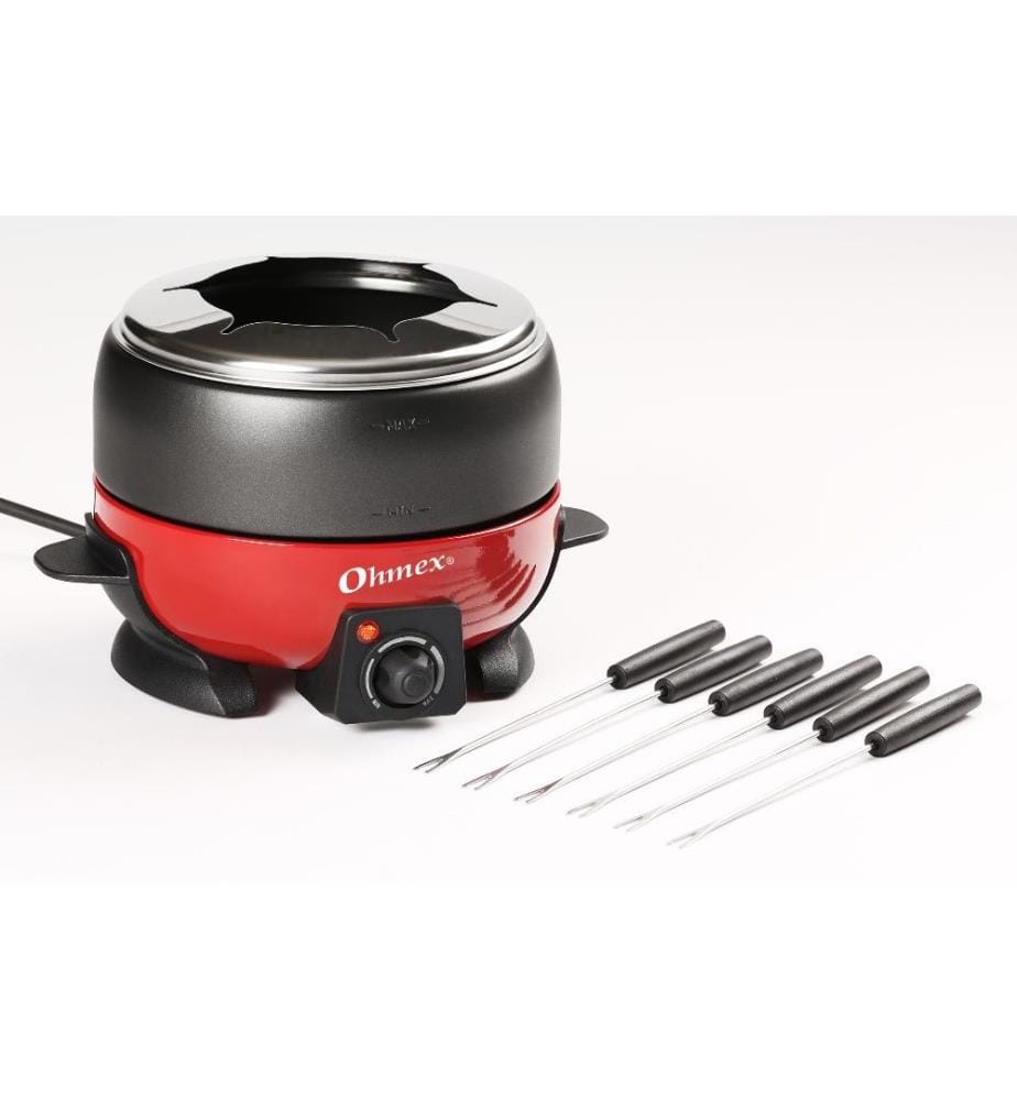Fondue oven - red 2L non-stick pan, 6 forks - Red and Black