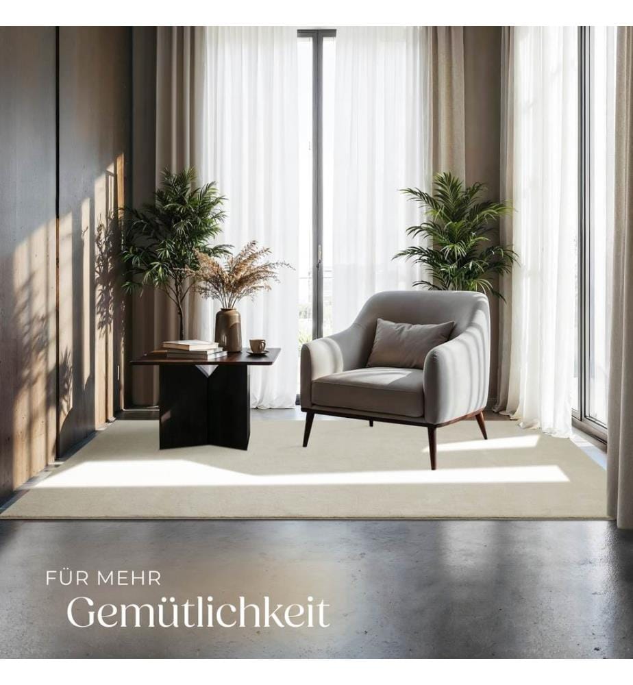 Rug Zonelle Short Pile and Ultra-Soft Carpet in Rectangular or Round Design - cream, 120 x 170 cm