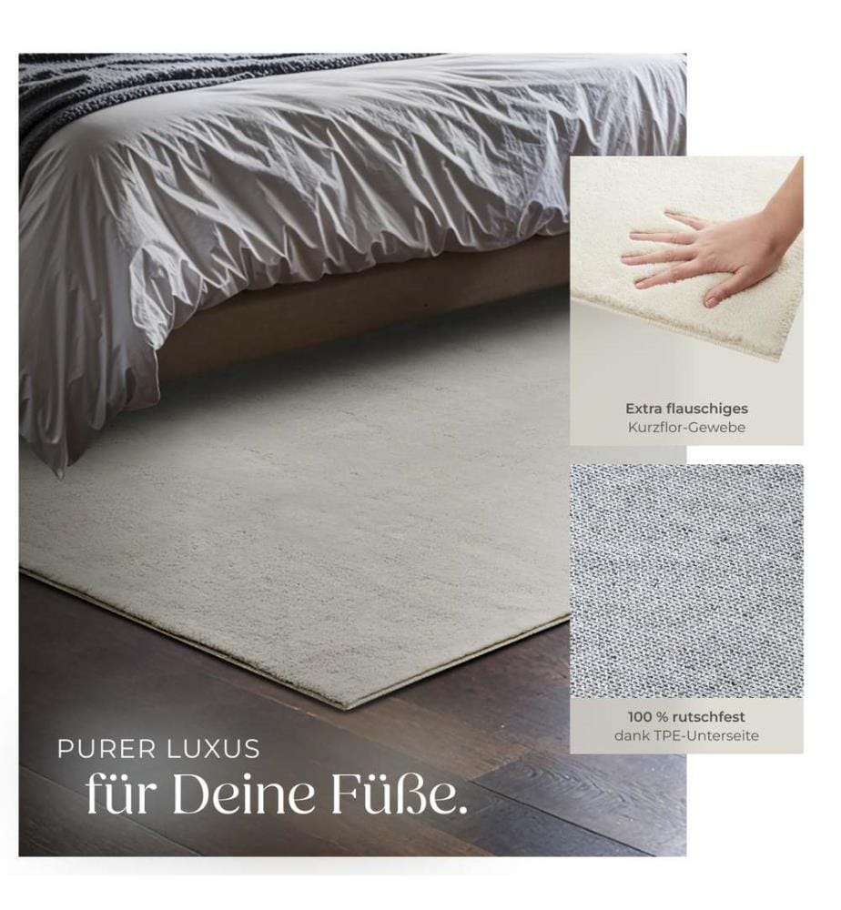 Rug Zonelle Short Pile and Ultra-Soft Carpet in Rectangular or Round Design - cream, 120 x 170 cm