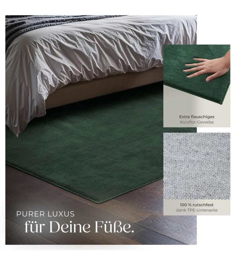 Rug Zonelle Short Pile and Ultra-Soft Carpet in Rectangular or Round Design - green, 120 x 170 cm