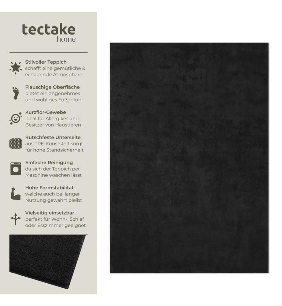 Rug Zonelle Short Pile and Ultra-Soft Carpet in Rectangular or Round Design - black, 120 x 170 cm