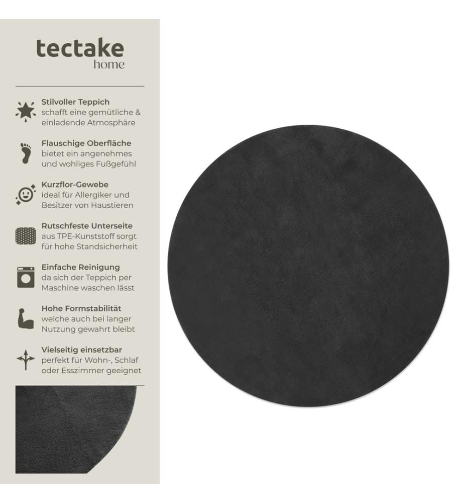 Rug Zonelle Short Pile and Ultra-Soft Carpet in Rectangular or Round Design - anthracite, Ø 120 cm