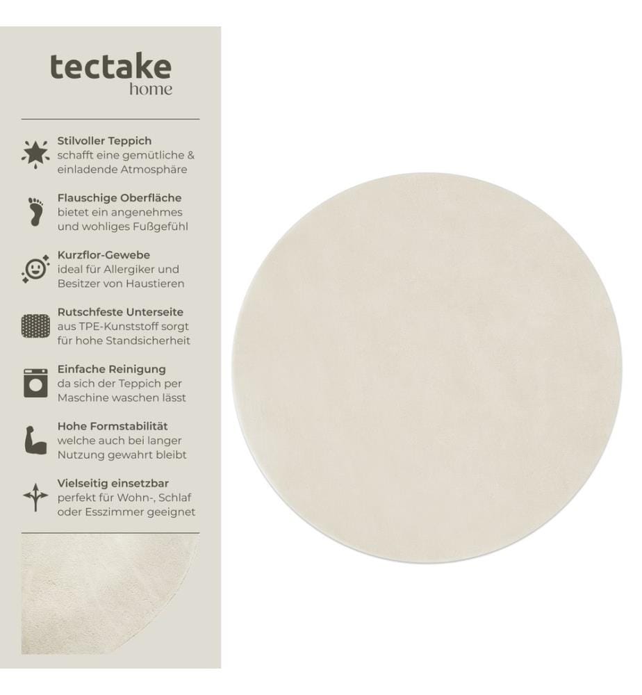 Rug Zonelle Short Pile and Ultra-Soft Carpet in Rectangular or Round Design - cream, Ø 120 cm