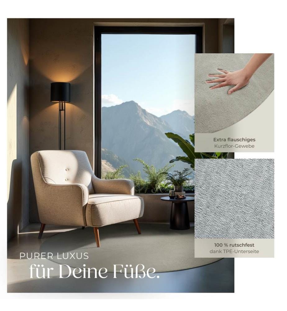 Rug Zonelle Short Pile and Ultra-Soft Carpet in Rectangular or Round Design - sand, Ø 120 cm