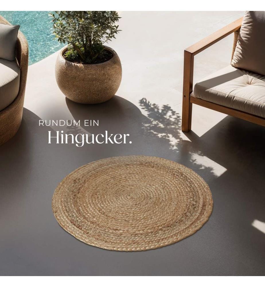 Handgewebter Teppich Glim aus Jute, Boho-Stil, rund - Ø 60 cm