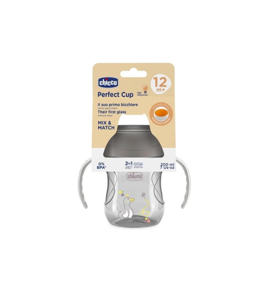 CHICCO - Kindertrinkbecher Perfect Cup 200 ml, Grau, 12m+