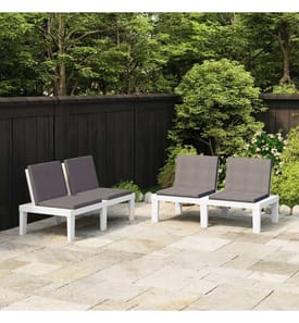 Bancs de salon de jardin avec coussins lot de 2 Plastique Blanc